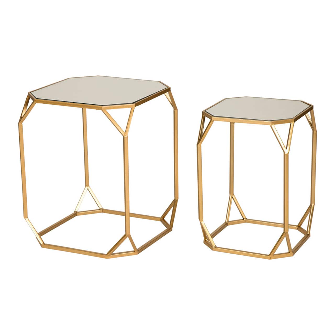 Glitzhome® Gold Metal Square Accent Table with Glass Top Set